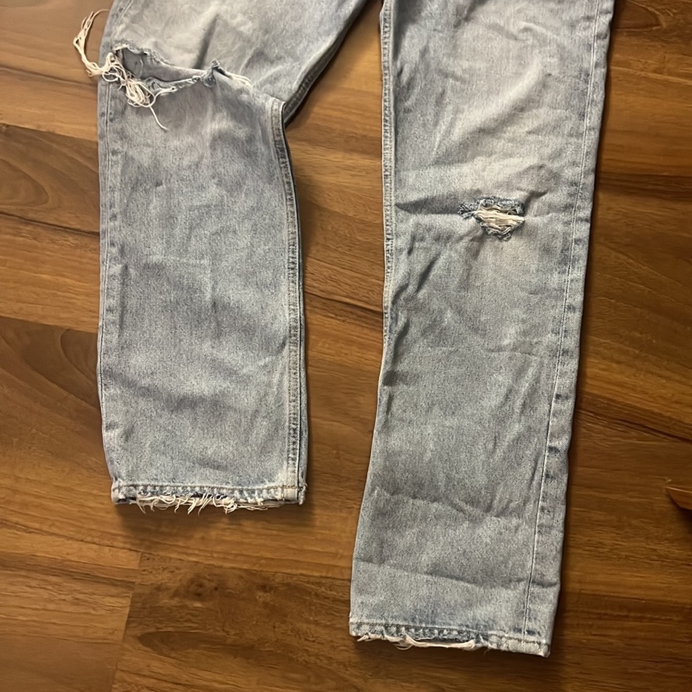 Agolde Light Wash High Rise Ripped Straight Jeans - Picture 5 of 7